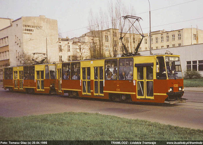 Sk�ad 2x 805Na #1725+1724 [22], 20.04.1995r., ul. Narutowicza/ Uniwersytecka. Foto: Tomasz G�az (c)