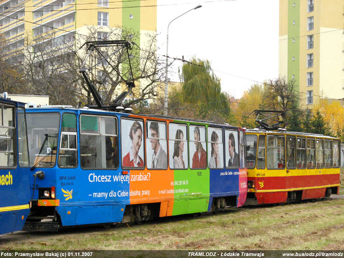 Sk�ad 3 x Konstal 805Na #1444+1428+1429 [15], w dniu 1.11.2007r. Kra�c�wka, Kurczaki. Foto: Przemys�aw Bakaj (c)