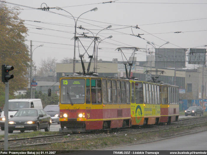 Sk�ad 3 x Konstal 805Na #1450+1244+1245 [15], w dniu 1.11.2007r., ul. Rzgowska/ Paderewskiego. Foto: Przemys�aw Bakaj (c)