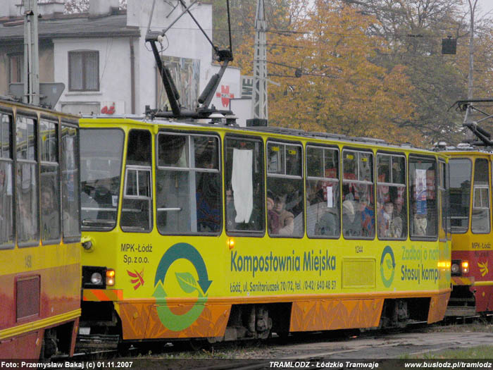 Sk�ad 3 x Konstal 805Na #1450+1244+1245 [15], w dniu 1.11.2007r., ul. Rzgowska/ Paderewskiego. Foto: Przemys�aw Bakaj (c)