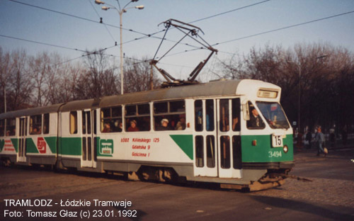 Konstal 803N #3494 [15], w dniu 23.01.1992r. ul. Nowomiejska/ Ogrodowa. Foto: Tomasz G�az (c)