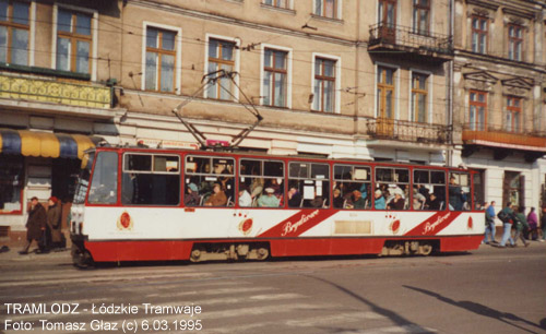 Konstal 805Na #1554 [17], w dniu 6.03.1995r. ul. Legion�w/Zachodnia. Foto: Tomasz G�az (c)