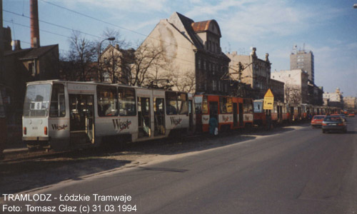 Sk�ad 2 x Konstal 805Na #1618+1619 [6], w dniu 31.03.1994r. Al. Ko�ciuszki (mi�dzy Struga, a Zielon�). Foto: Tomasz G�az (c)