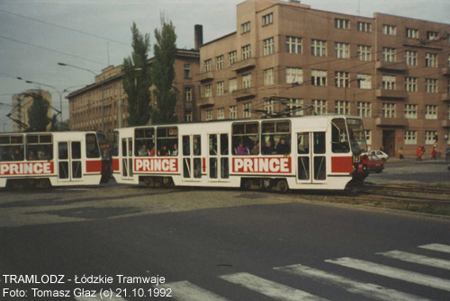 Sk�ad 2 x Konstal 805Na #1626+1627 [29], w dniu 21.10.1992r. ul. Narutowicza/ Kopci�skiego. Foto: Tomasz G�az (c)