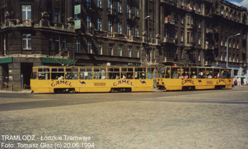 Sk�ad 2 x Konstal 805Na #1629+1628 [22], w dniu 20.06.1994r. ul. Narutowicza/ Kili�skiego. Foto: Tomasz G�az (c)