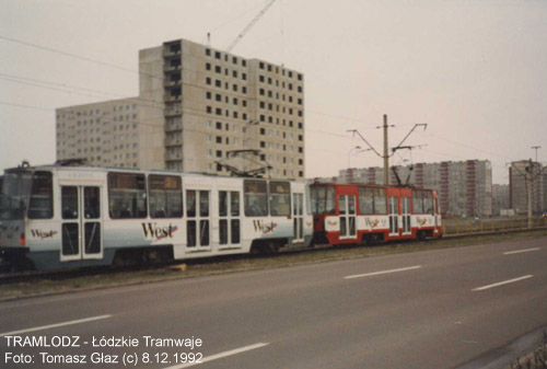 Sk�ad 2 x Konstal 805Na #1836+1837 [2x], w dniu 8.12.1992r. ul. Rokici�ska/ Puszkina. Foto: Tomasz G�az (c)