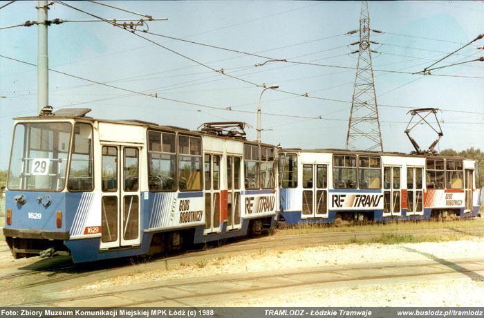 Sk�ad 2x 805Na #1628+1629 [29], 1988r. Zajezdnia, ul. Telefoniczna. Foto: Zbiory Muzeum Komunikacji Miejskiej MPK ��d� (c)