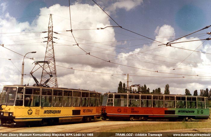 Sk�ad 2x 805Na #1618+1619 [-], 1988r. Zajezdnia, ul. Telefoniczna. Foto: Zbiory Muzeum Komunikacji Miejskiej MPK ��d� (c)