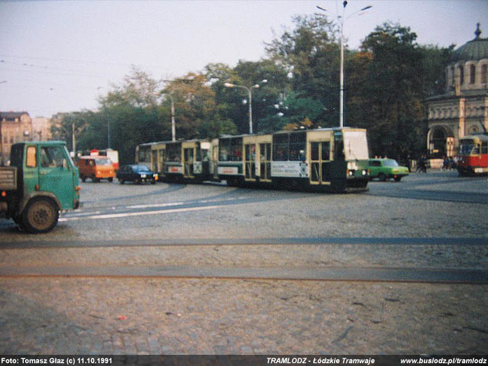 Sk�ad 2x 805Na #1606+1607 [9], 11.10.1991r., ul. Narutowicza/ Kili�skiego. Foto: Tomasz G�az (c)
