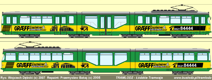 GT8N Mannheim - 511 w niemieckim malowaniu reklamowym. Rysunek nie przedstawia napis�w reklamowych. Rys: Wojciech D�bski (c) Repaint: Przemys�aw Bakaj (c)